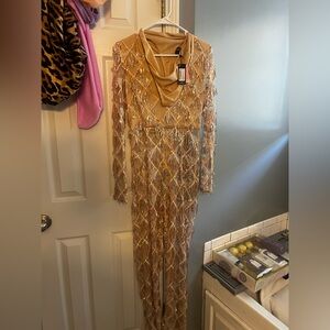 PrettyLittleThing Gold Sequin Long Sleeve Dress